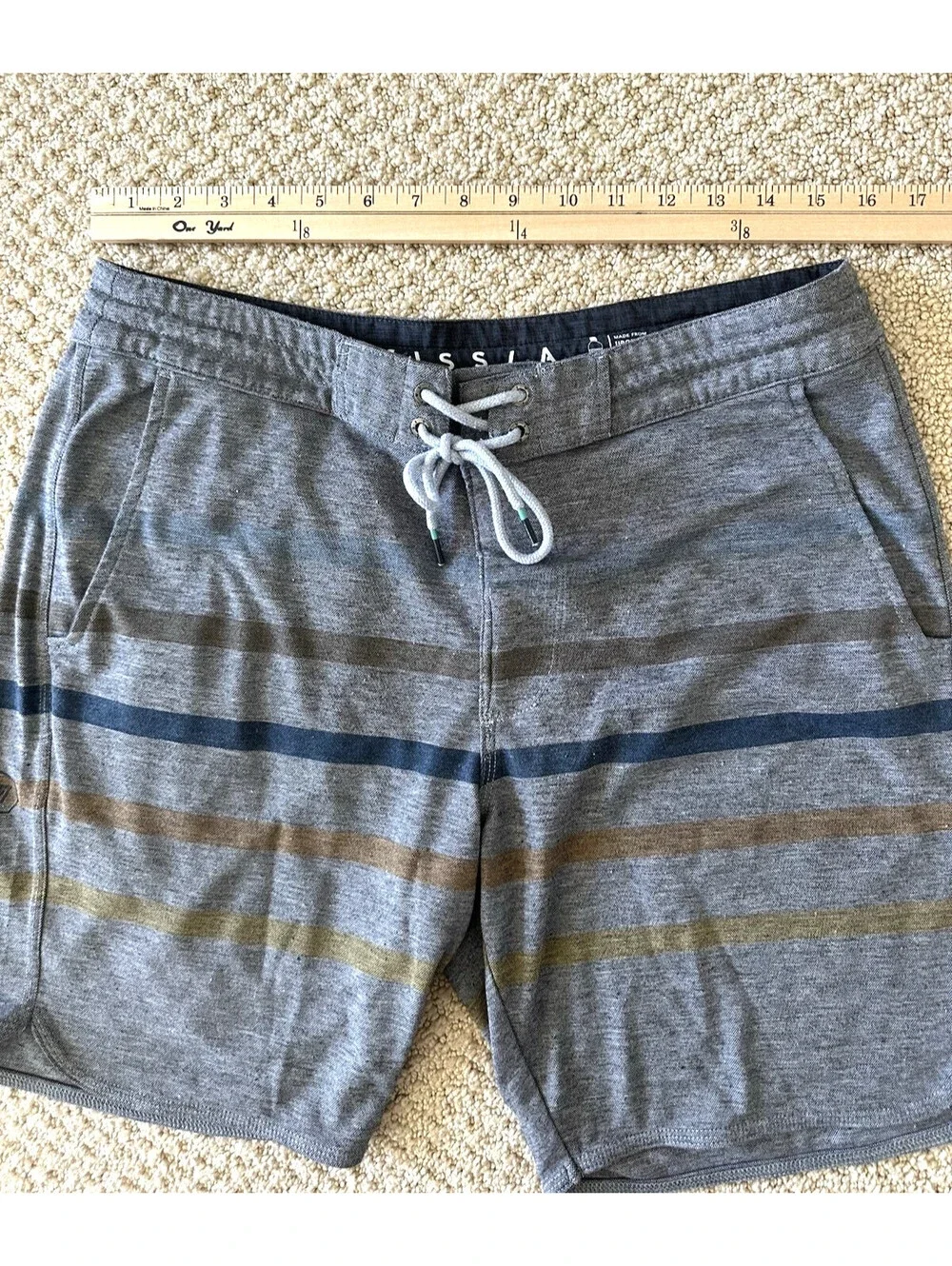 VISSLA  Boardshorts - Cool Gray  - Medium With Multi Color strips Nice